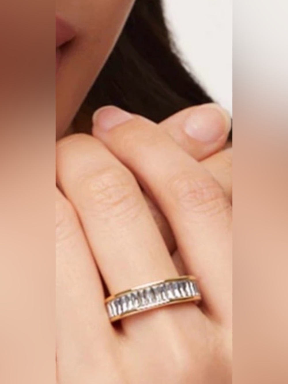 Kendra Scott Gold and Silver Baguette-Style Eternity Band Ring Crystal